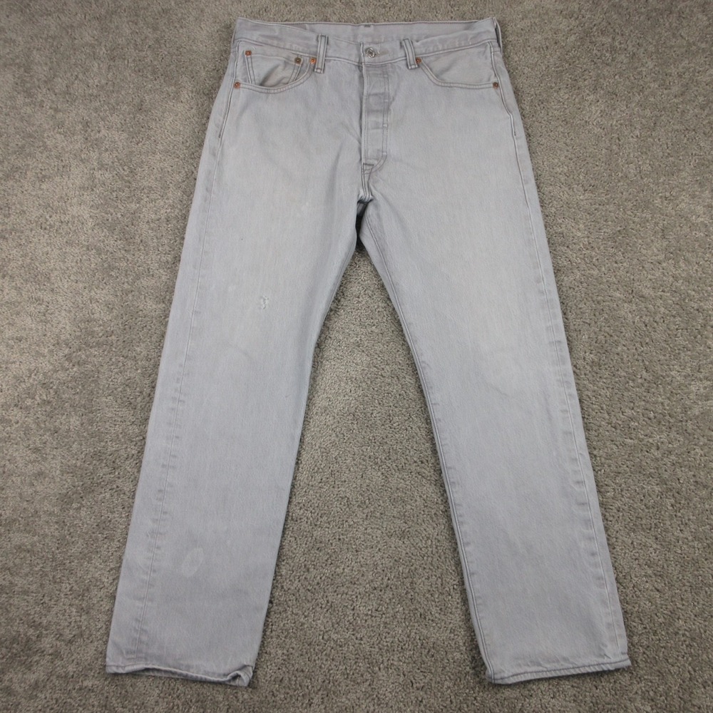 Levis Jeans Mens 32x28 (Tag 34x32) Gray 501 Button Fly Original Denim Pants